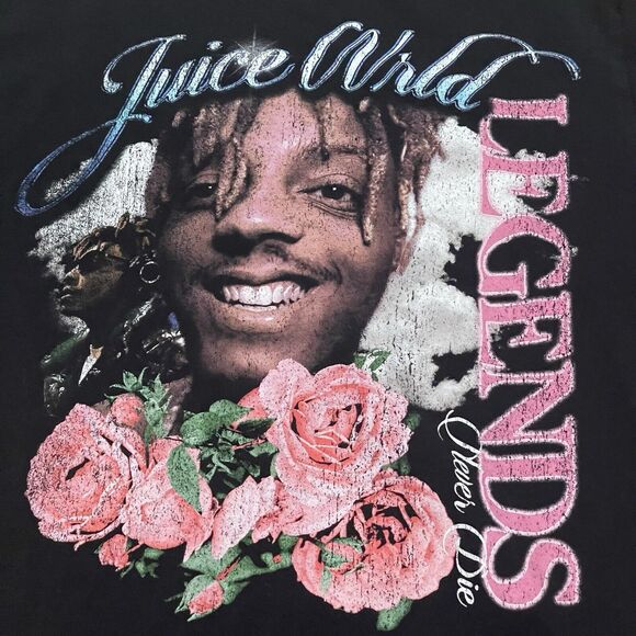 Juice WRLD Shirt Mens Medium Black Tribute Legends Never Die Rap Tee Front Graph - Picture 2 of 6